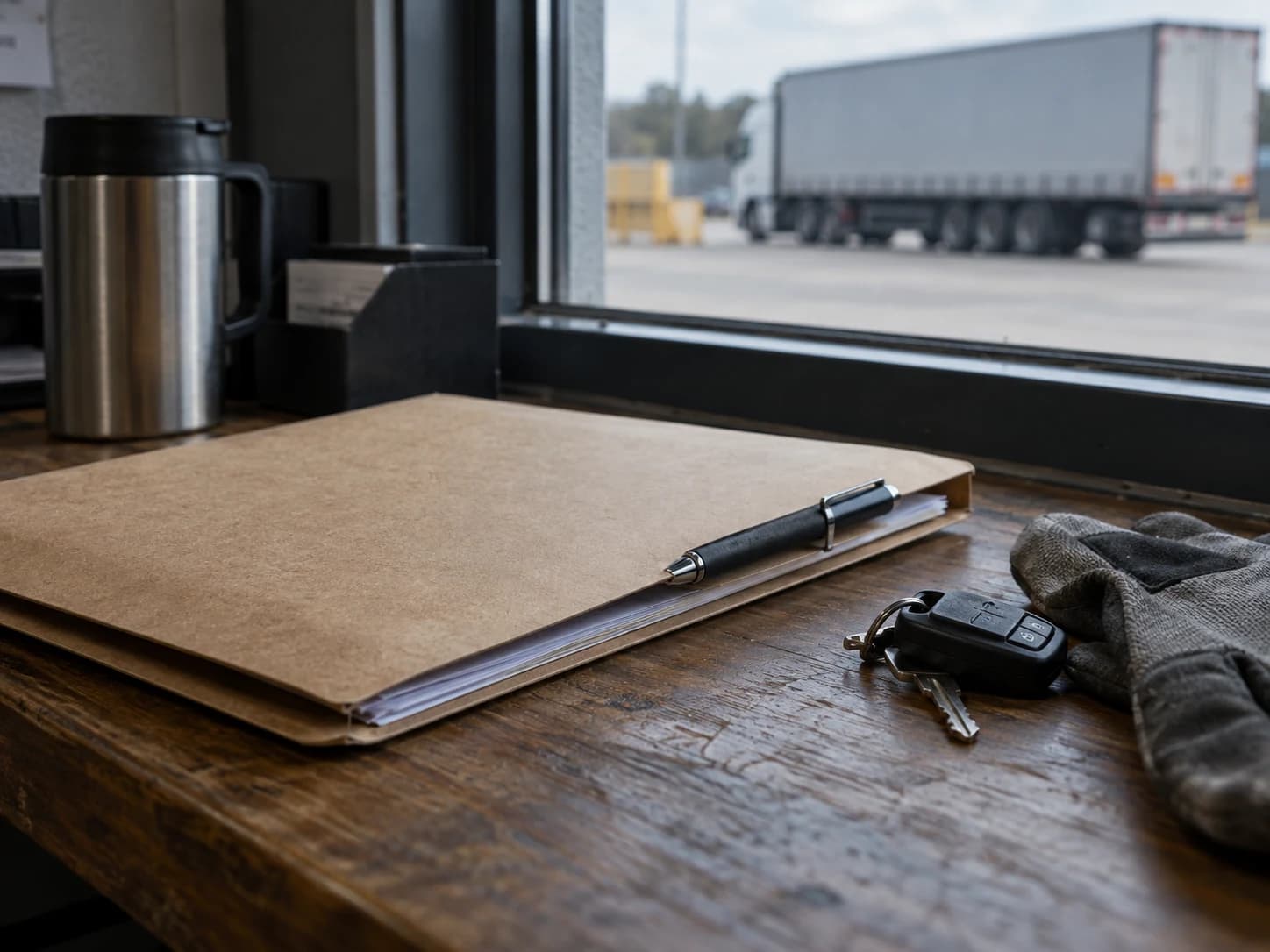Consignment folder and pen ready for a European freight departure