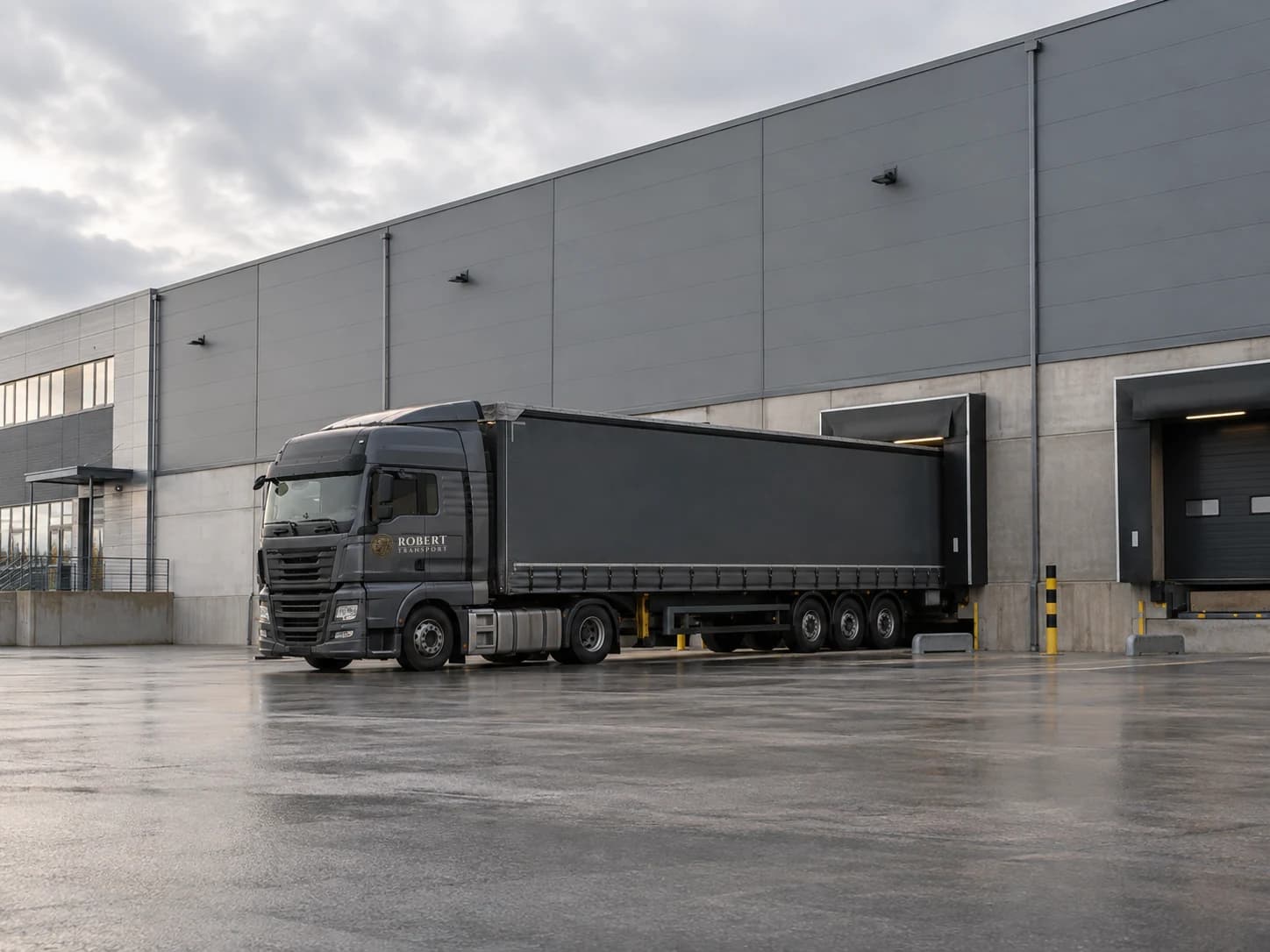 Curtain-sided trailer arriving at a mainland European warehouse